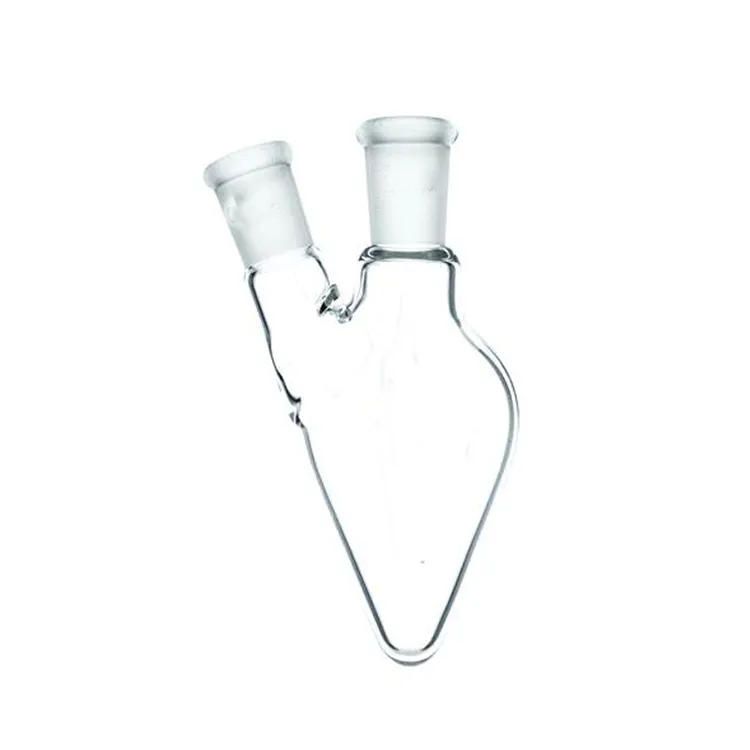 بوروسیلیکیٹ گلاس گراؤنڈ ماؤتھ پیئر شیپ فلاسک دو گردنوں کے ساتھ